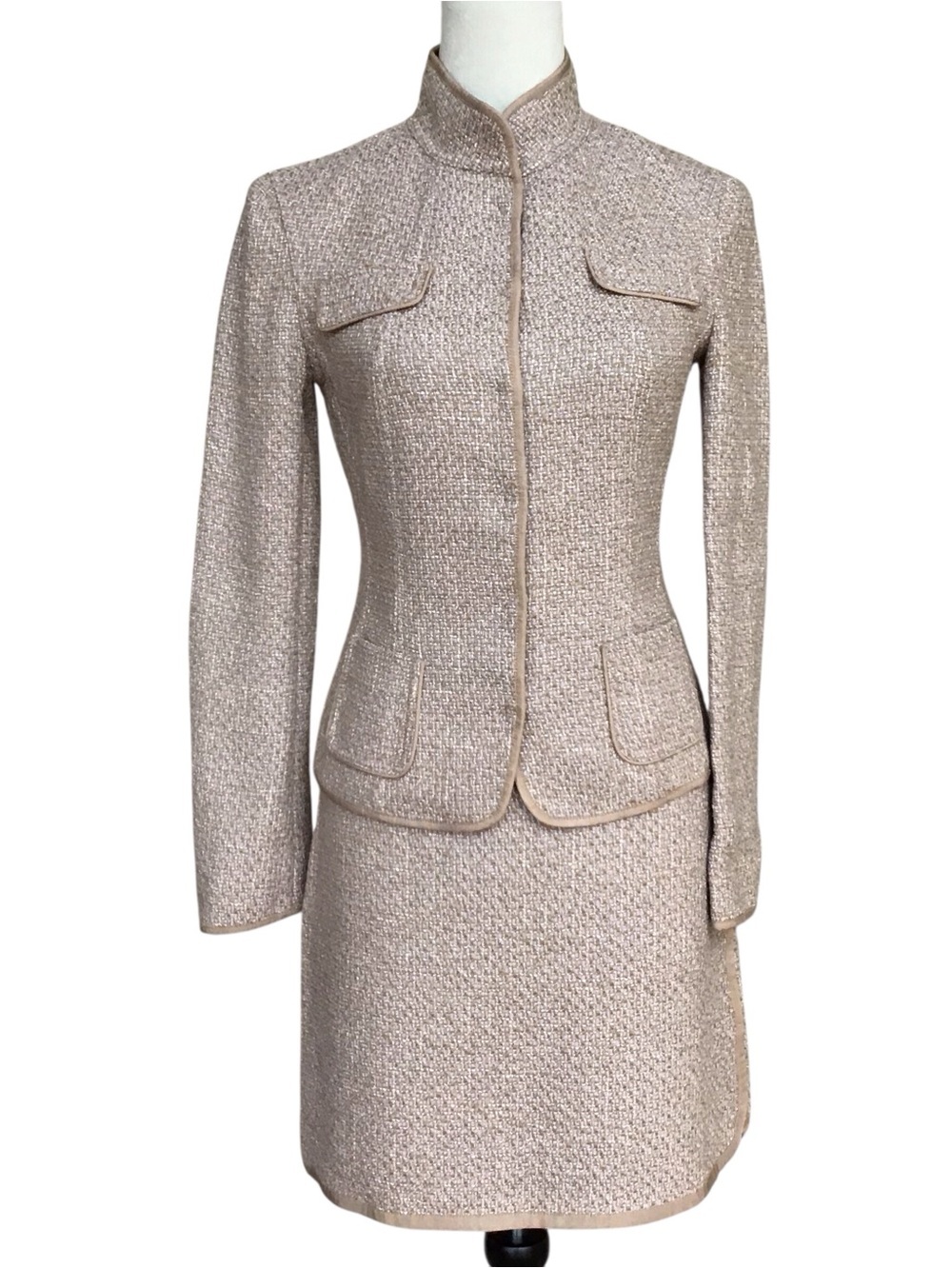 Elie Tahari Lavender & Tan Wool Blend Tweed Skirt Set